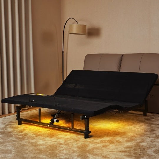 Adjustable Bed Base Frame Queen Bed Frame With Head And Foot Incline Wireless Remote 4 Ports USB, Under - Bed Nightlights, Zero Gravity Quiet Motor Black Queen - JonaStore