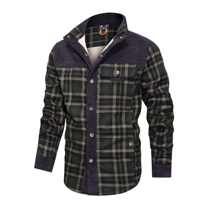 Thickened Shirt Jacket With Classic Plaid Fuzzy Fleece Lining Inside Design