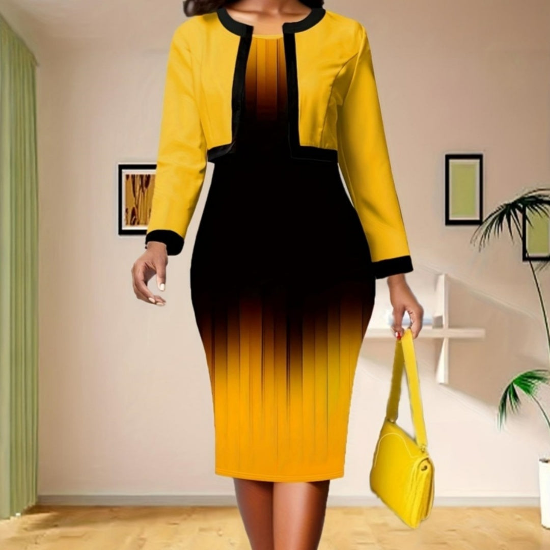 NEW  Commuter Business Hip-wrapped Dress Two-piece Set