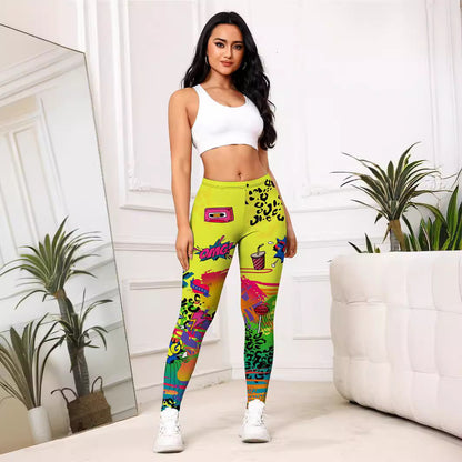 NEW Yellow Cartoon Printed Sports Slim-fitting Leggings