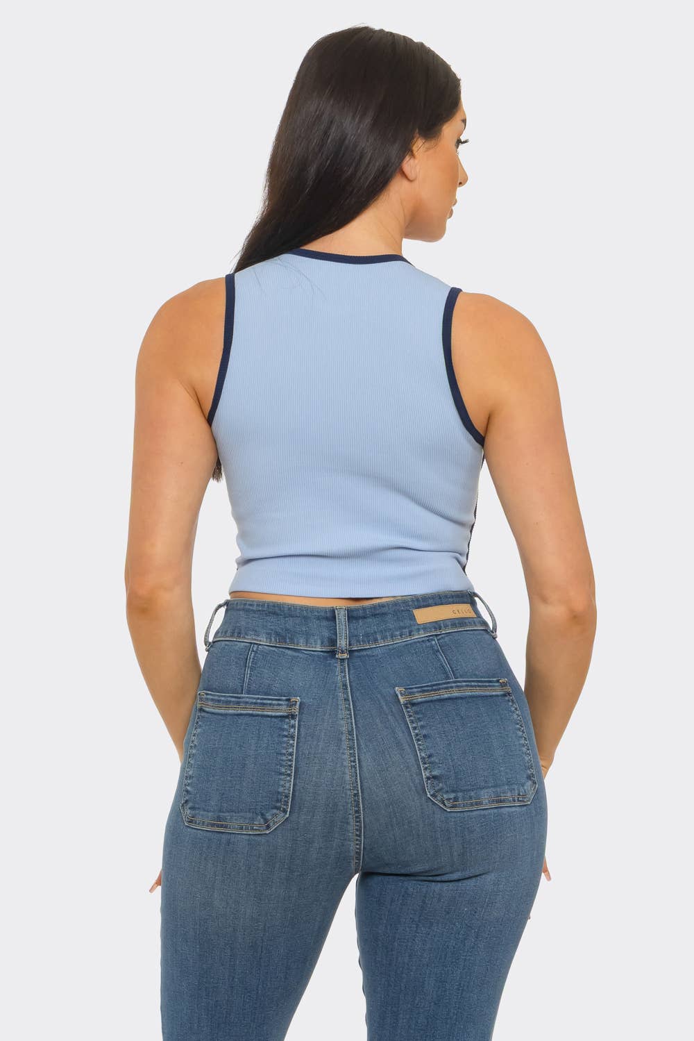 Seamless "New York" Screen Print Side Stripes Top