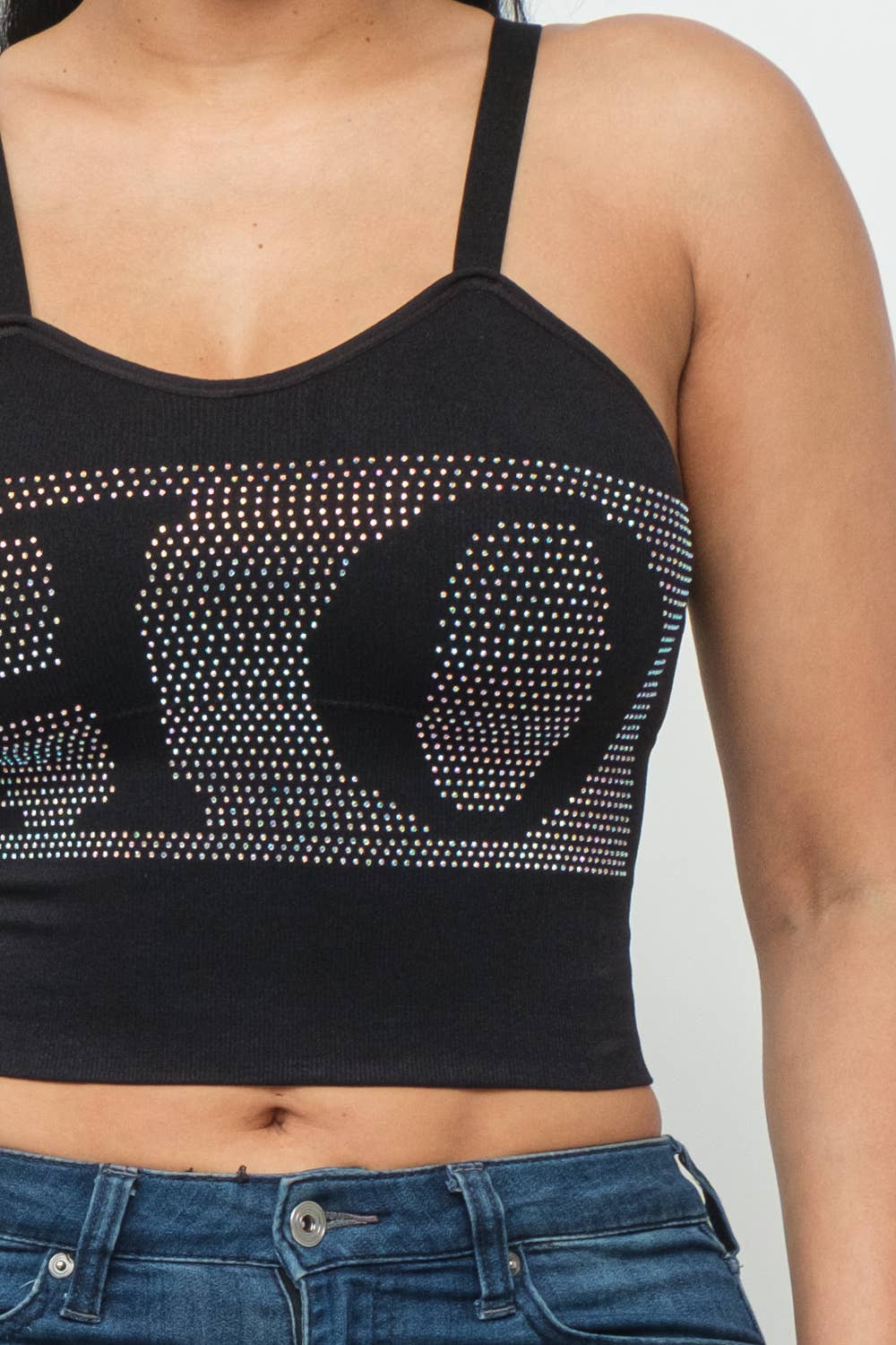 Seamless Front "Ho" Studs Embellished Detail Top