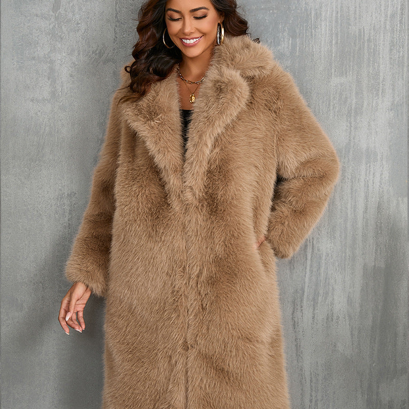 NEW Thickened Long Section Suit Collar Mid-length Plush Fur Coat