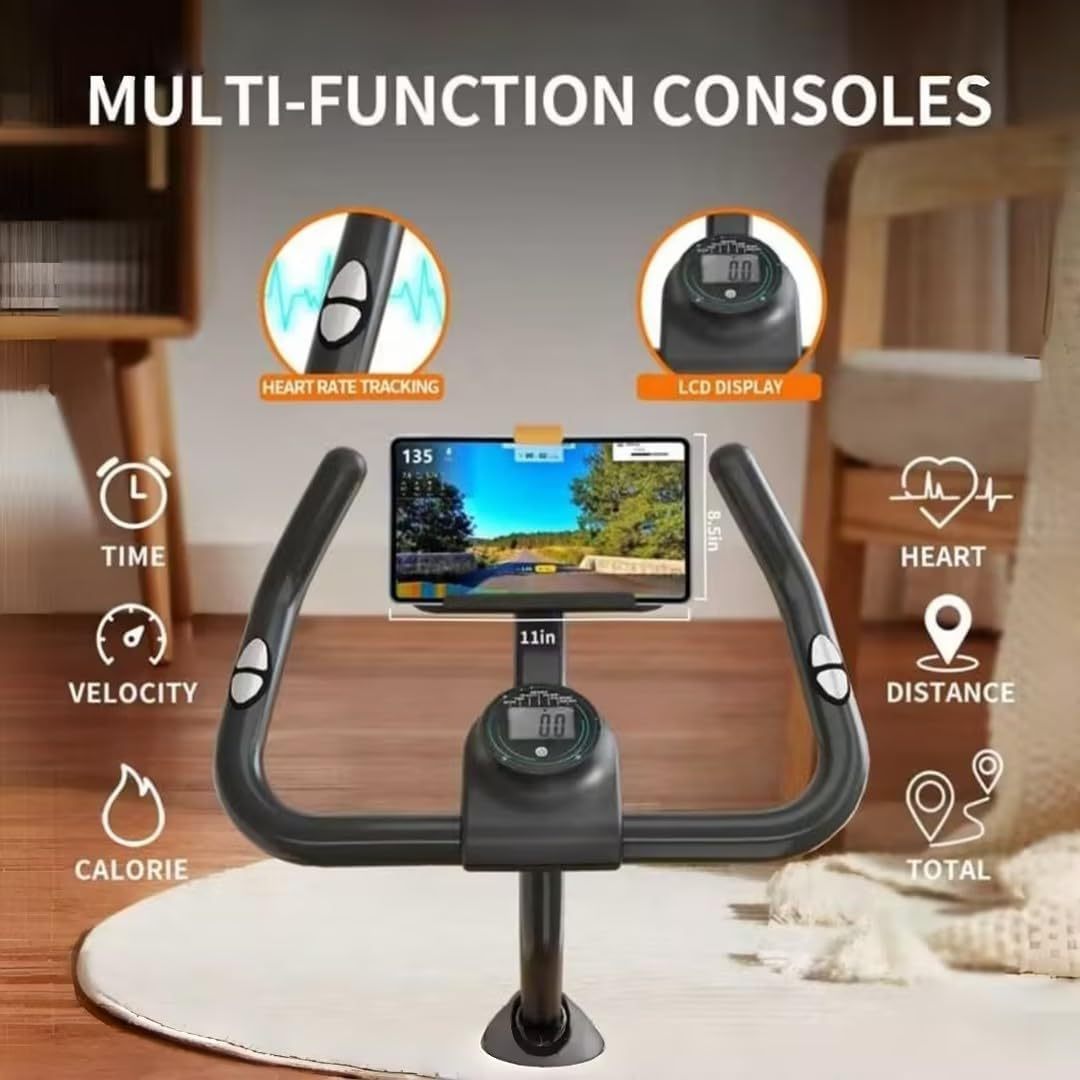 Indoor Spin Cycle Exercise Bike – Heart Rate Monitor, Adjustable Seat, LCD Display, Compact Home Fitness Bike