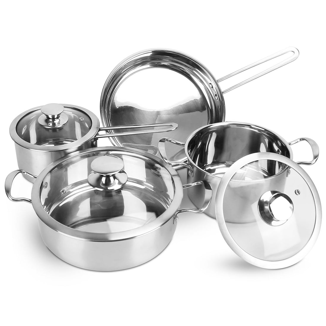 4Pcs Stainless Steel Cookware Set Frying Pan 2Quart Saucepan 2.7Quart 3.7Quart Stockpot With Lid Dishwasher