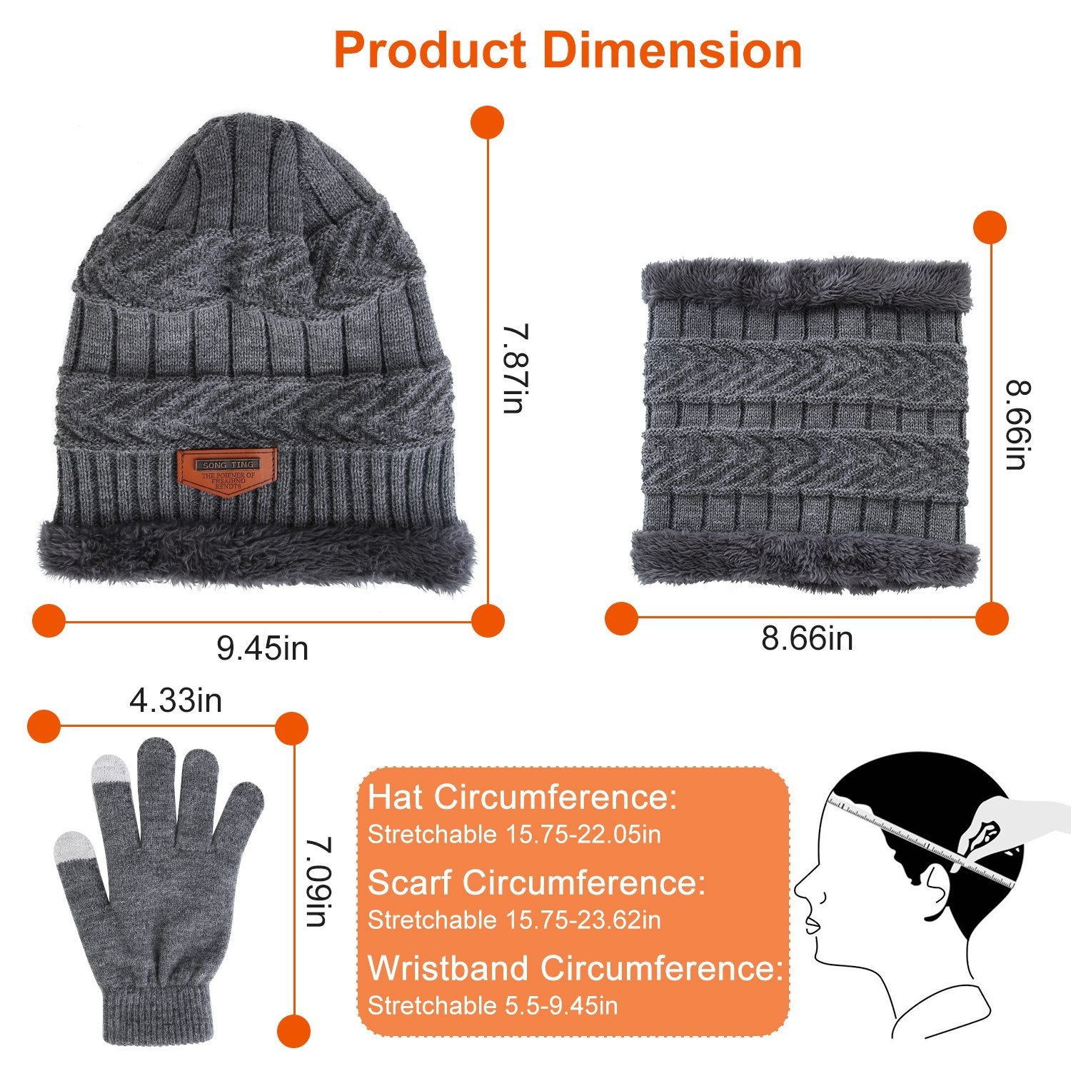 3-in-1 Winter Warm Knitted Hat, Scarf &amp; Touchscreen Gloves Set – Thick Fleece Lined Cold Weather Gear