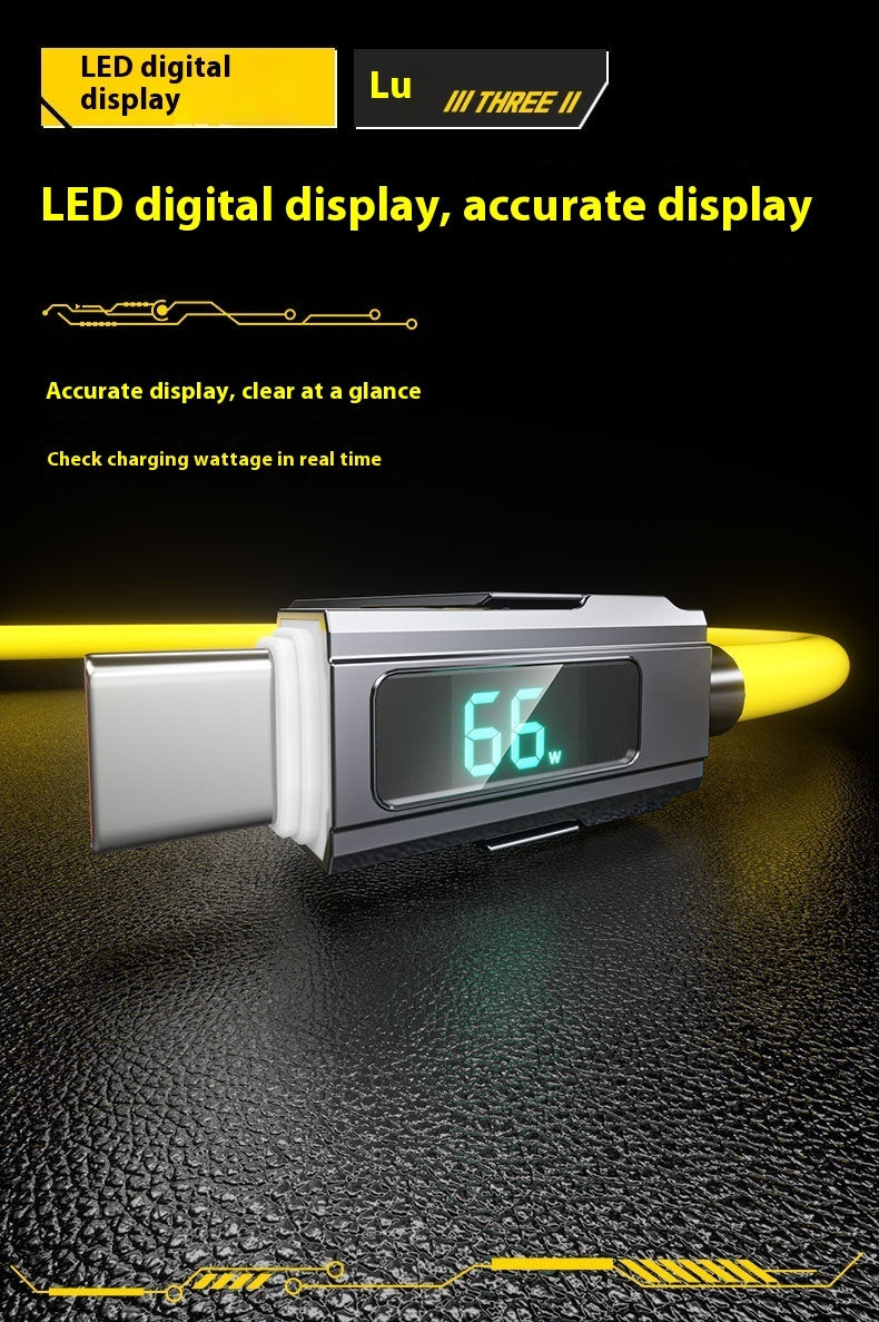 Super Fast Charge Portable PD27W100W Silicone LED Digital Display Two-drag Two Data Cable