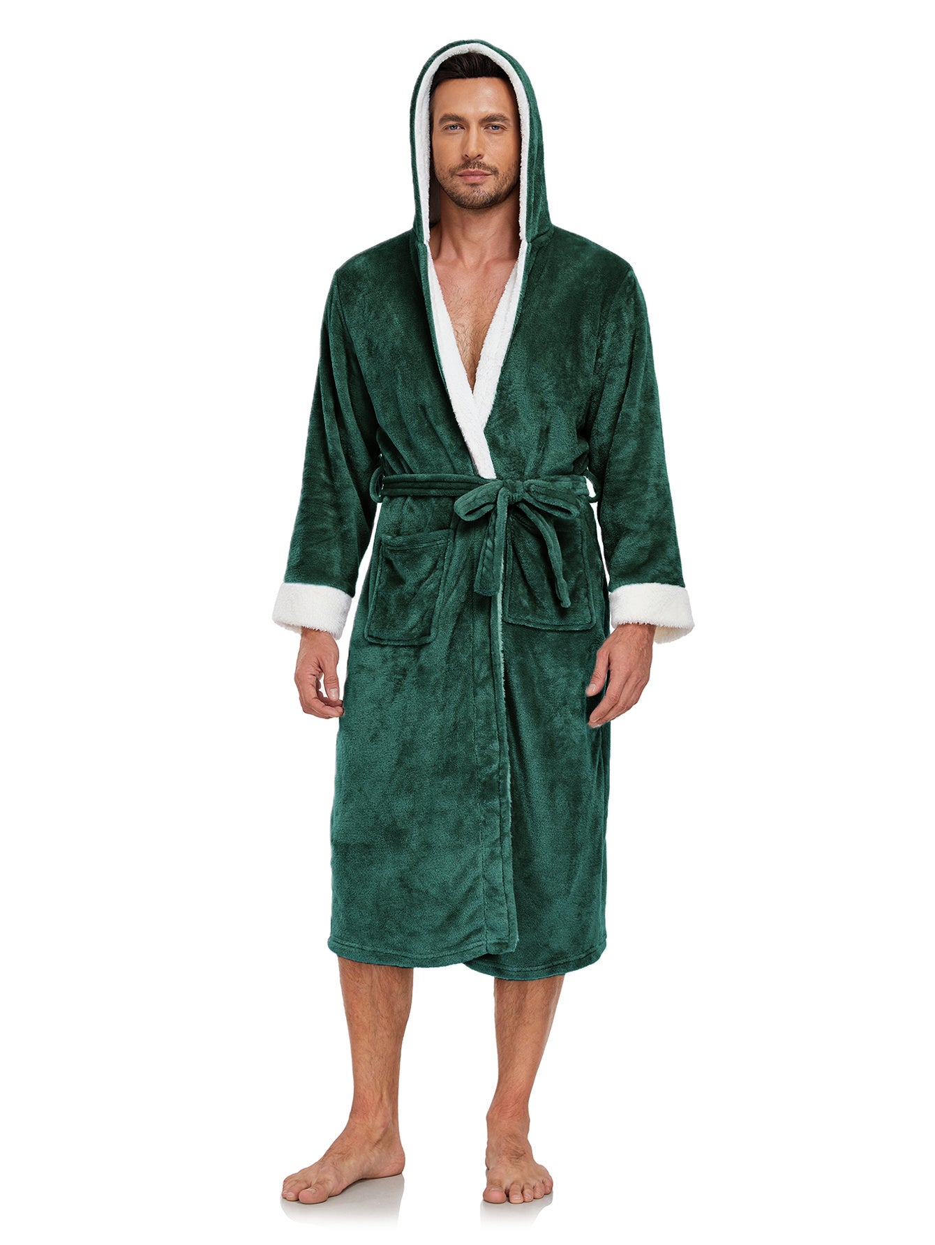 Women’s Plus Size Hooded Flannel Robe – 300GSM Thick Winter Fleece, Long Warm Bathrobe with Pockets