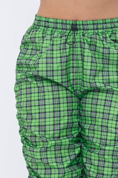Plaid Print Wind Breaker Drawstring Shirring Jogger Pants