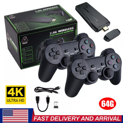 NEW 4K Retro Game Console Plug-Play 20000- Video Game Stick-2x Wireless Controllers