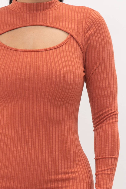 Cut Out Pullover Style Mock Neck Midi Dress