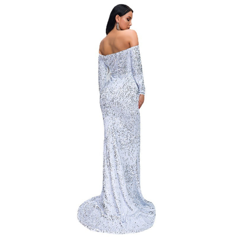 NEW Sexy Strapless Long Sleeve Sequins Party Evening Dress