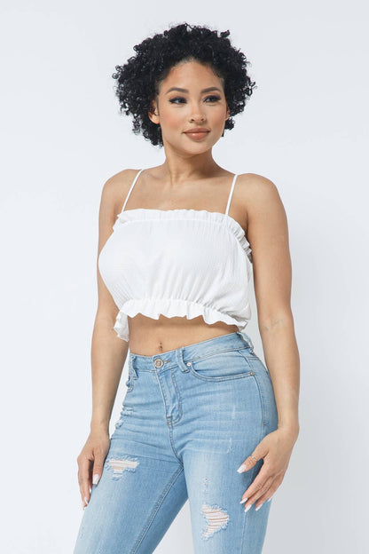 Fancy Knit Sleeveless Shirring Detail Elastic Crop Top