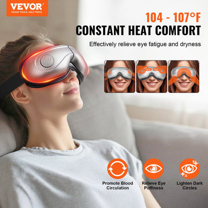 Heated Eye Massager with Air Pressure, Heat, Vibration &amp; Bluetooth Music – 5 Massage Modes, Rechargeable Eye Care Device