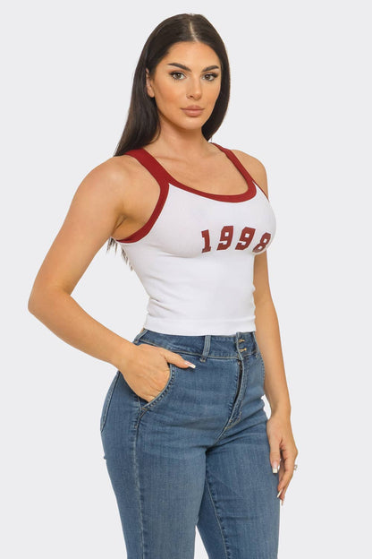 Seamless Contrast Band "1998" Screen Tank Top