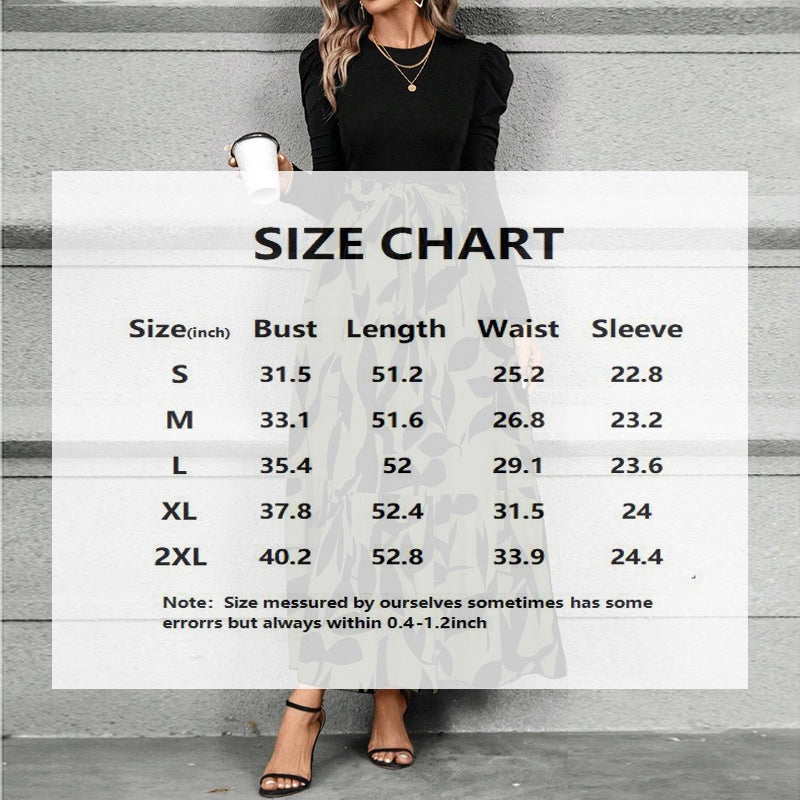 NEW Women's Round Neck Long Sleeve Dress, Patchwork Print & Pleated Maxi Dress With Waist Bow For Spring & Fall