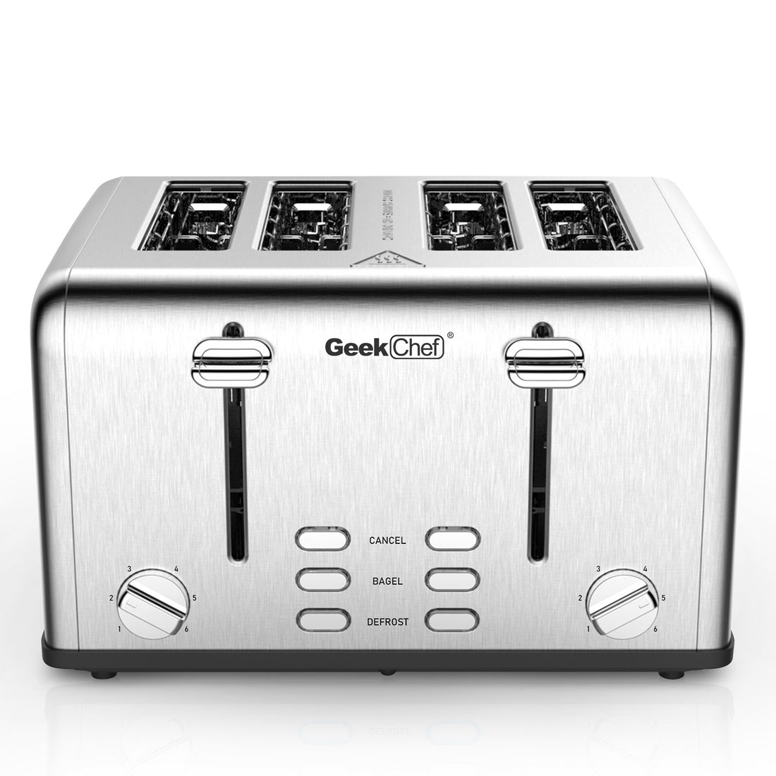 NEW Toaster 4 Slice, Geek Chef Stainless Steel Extra-Wide Slot Toaster With Dual Control Panels Of Bagel,Defrost,Cancel Function,Ban Amazon