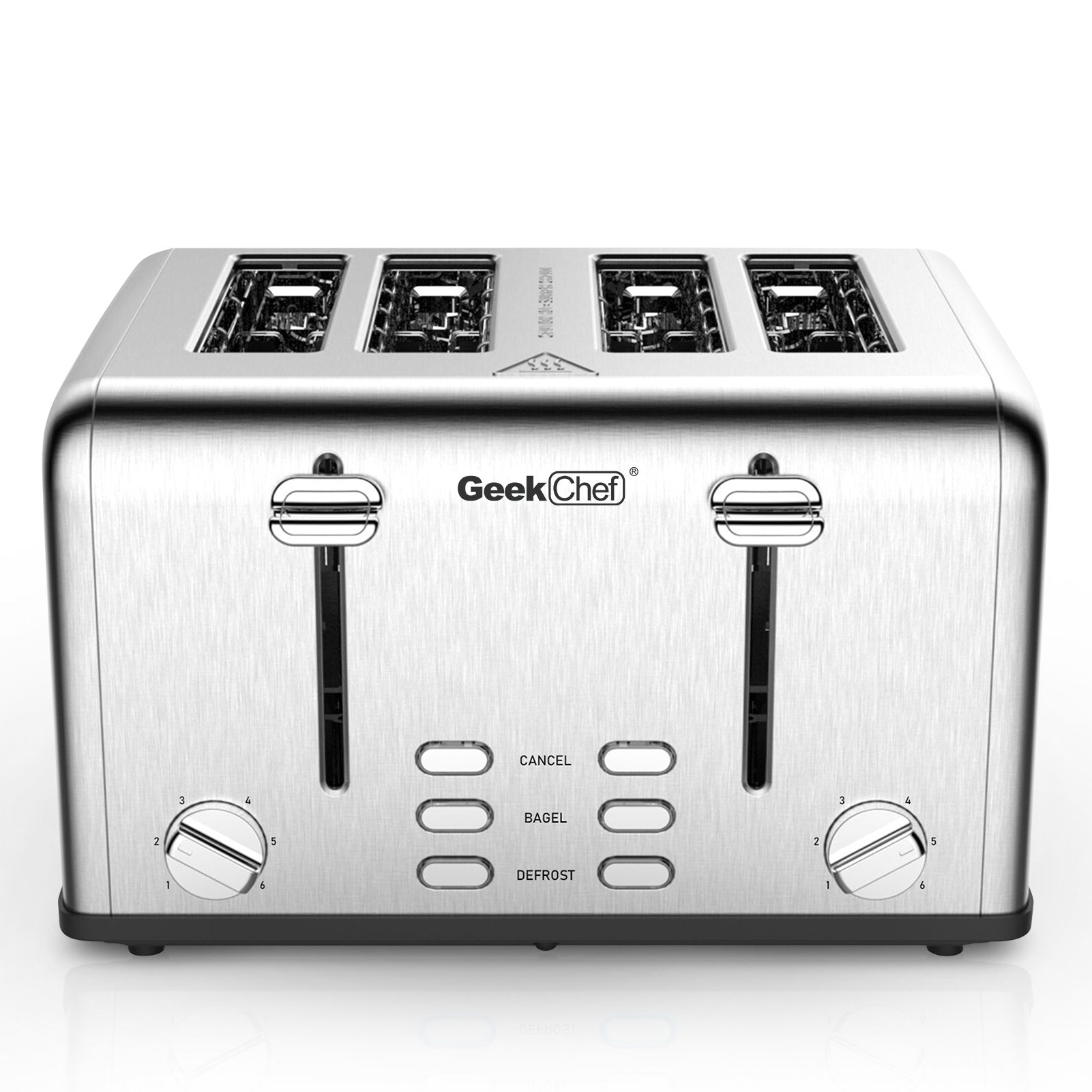 NEW Toaster 4 Slice, Geek Chef Stainless Steel Extra-Wide Slot Toaster With Dual Control Panels Of Bagel,Defrost,Cancel Function,Ban Amazon