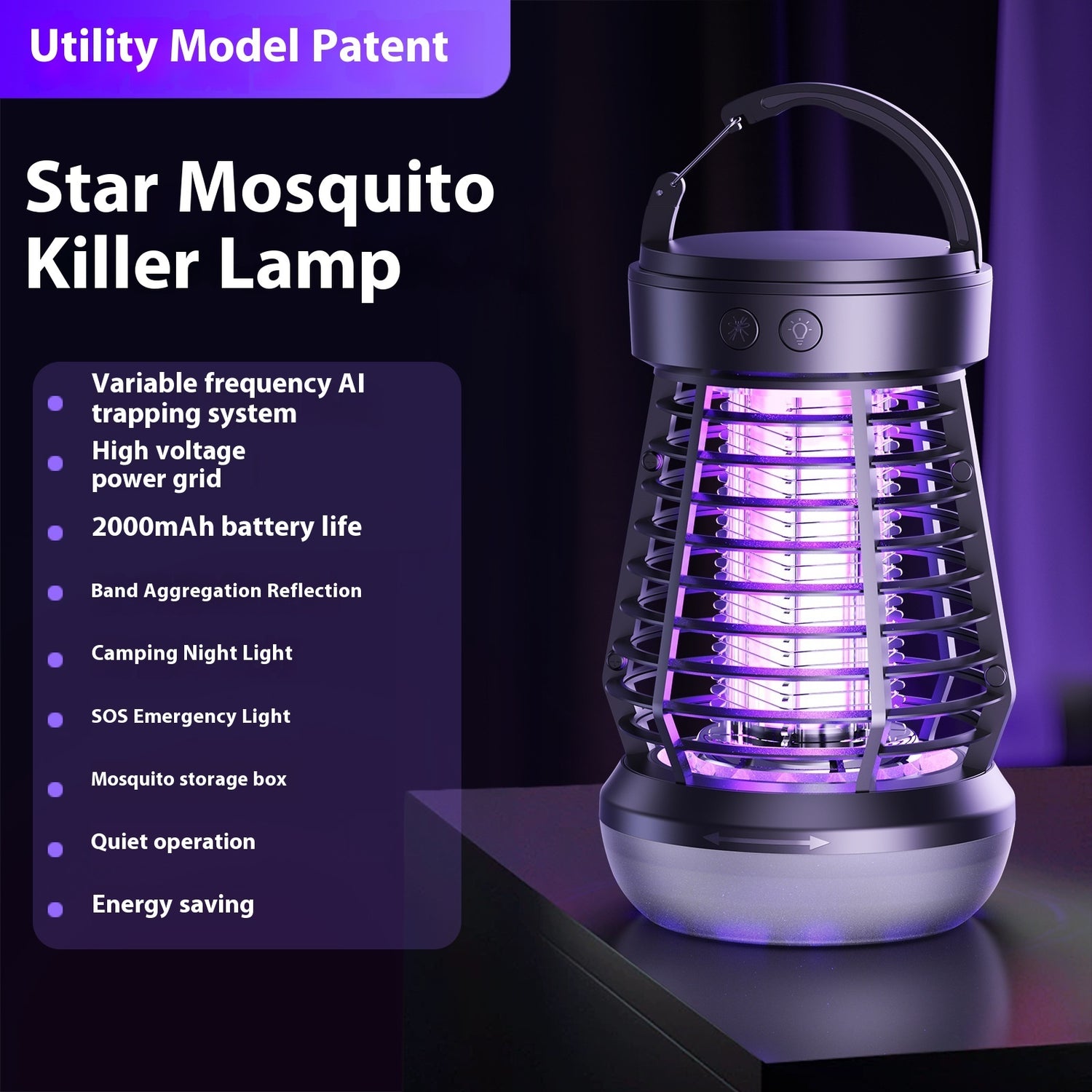 NEW 2in1 Mosquito Killer Lamp Electric Fly Catcher USB Rechargeable Electric Mosquito Swatter Electric Fly Trap With Night Light S0S Emergency Light Mosquito Killer Terrace Camping