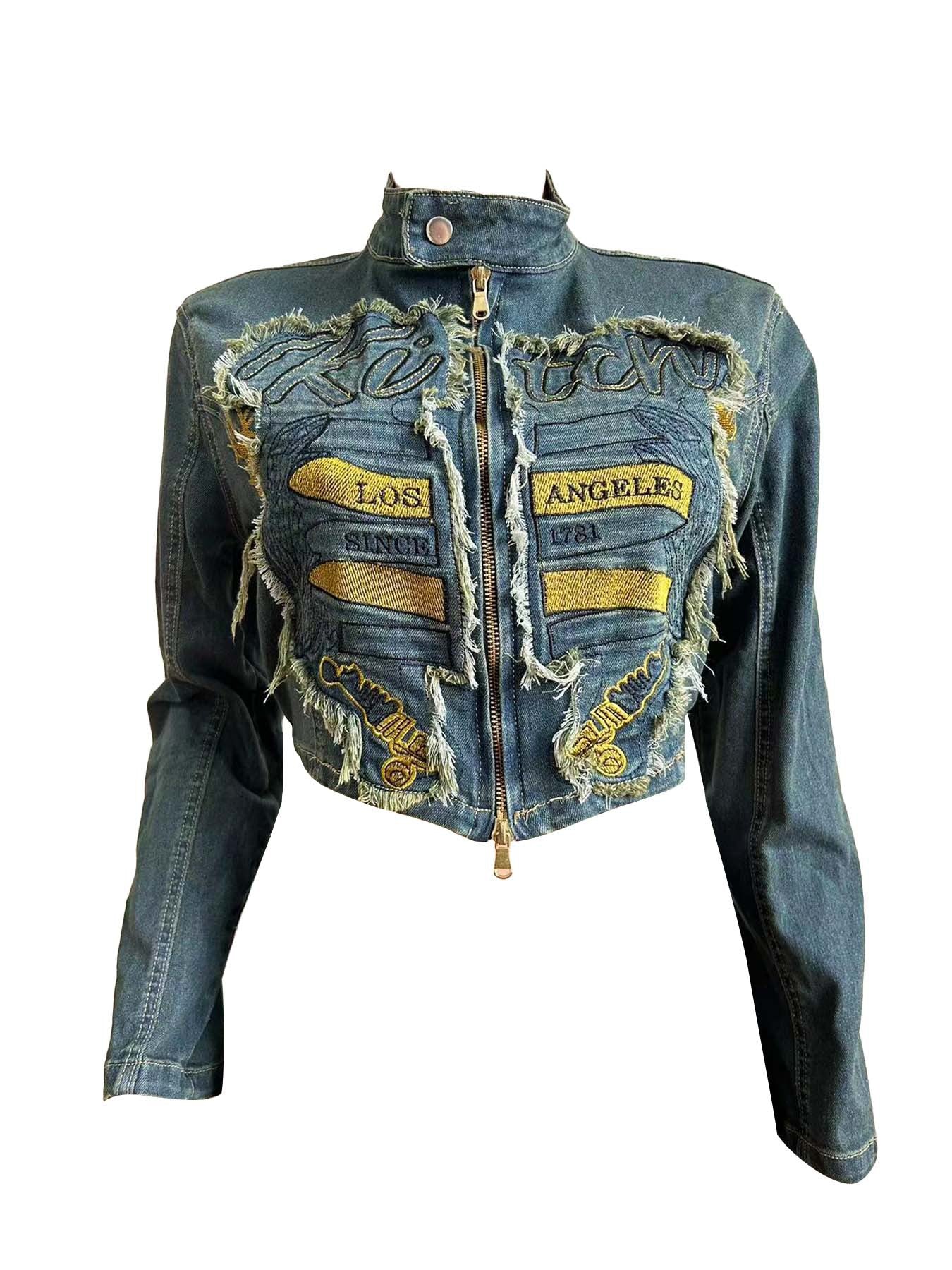 Women’s Embroidered Denim-Style Set – Cotton Top & Skirt / Street Hipster Two-Piece Outfit (S–XXL)