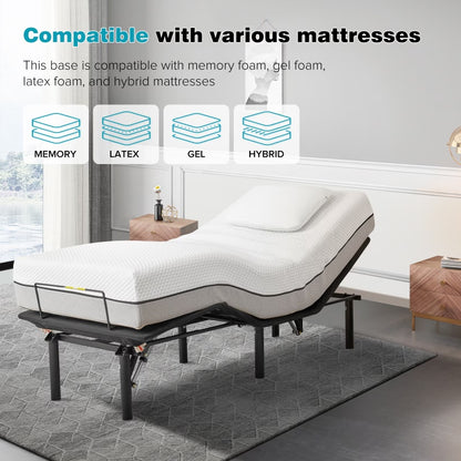 NEW Adjustable Bed Base,Bed Frame With Head And Foot Incline,Anti-Snore, Wireless Control, TXL