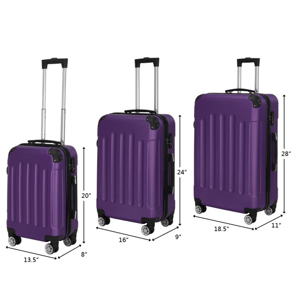 3-in-1 ABS Luggage Set – Lightweight, Durable Travel Suitcase Trio with Large Capacity & Heavy-Duty Handles (Purple)
