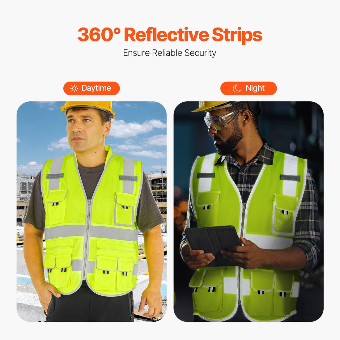Safety Vest Reflective Yellow Work Vest With 10 Pockets For Men And Women