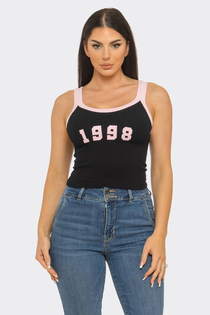 Seamless Contrast Band "1998" Screen Tank Top