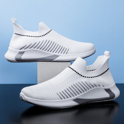 NEW Fashion Mesh Sock Shoes With Striped Design Men Outdoor Breathable Slip-on Sneakers Csuale Lightweight Running Sports Shoes
