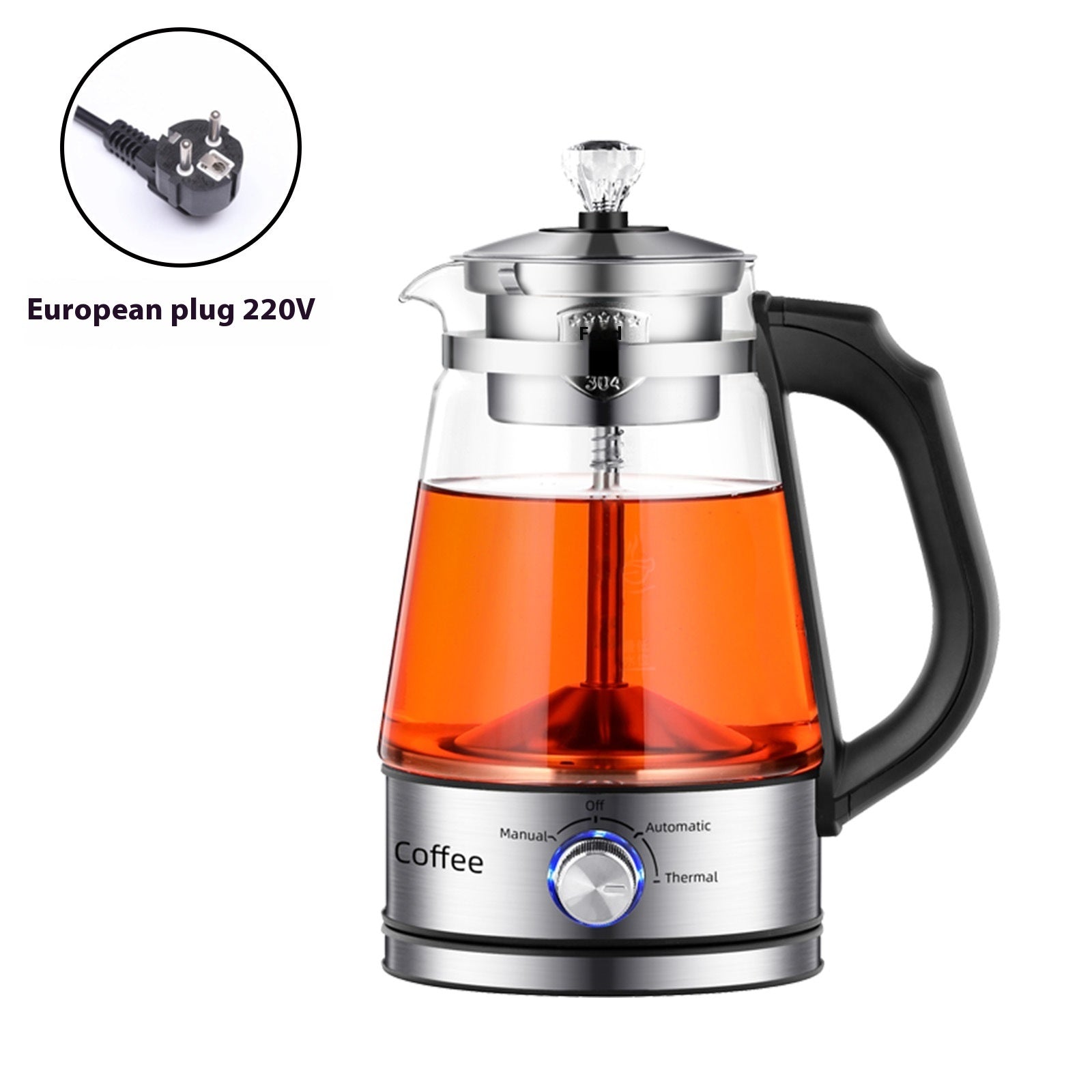 NEW 110v American Standard Household Tea Boiler Steam Spray Black Teapot Glass Electric Kettle Coffee Pot