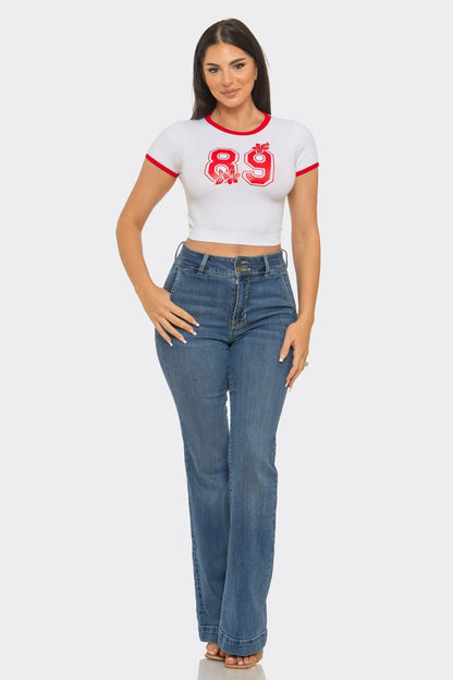 Seamless Contrast Binding "89" Screen Print Top