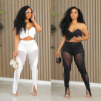 NEW Tube Top Mesh Midriff Outfit Two-piece Trousers