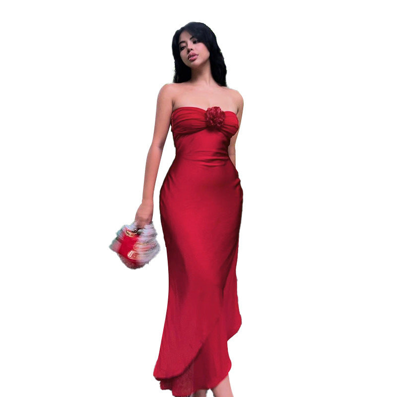 NEW Slim Fit Long Dress Holiday Fashion Flower Tube Top For Women