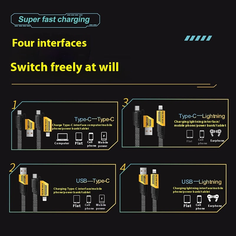 Four-in-one Fast Charge Data Cable Braided Mobile Phone Charging Cable