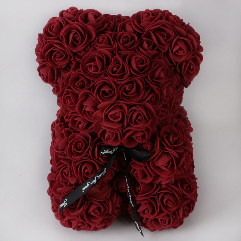Rose Bear Gift – Handmade 10” Eternal Flower Teddy, Romantic Gift for Her