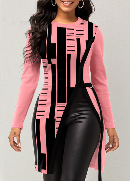 NEW Geometric Printing Long Sleeve Split Dress