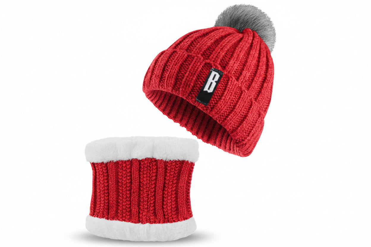 2-Piece Winter Knit Set – Warm Beanie Hat & Fleece-Lined Neck Scarf