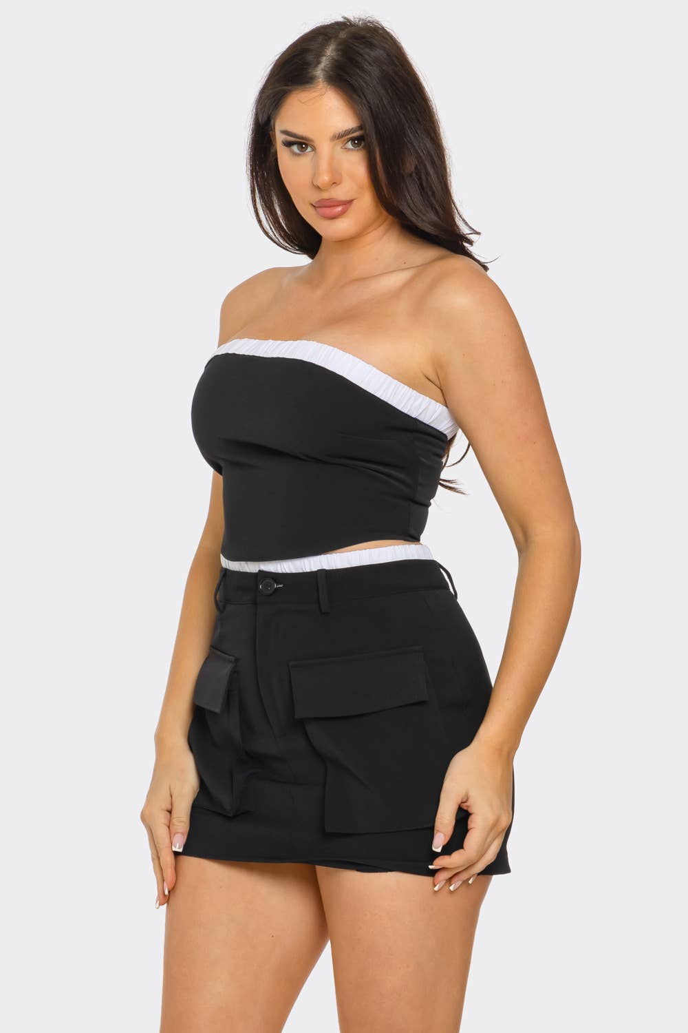 Elastic Trim Tube Top And Mini Skirt Set