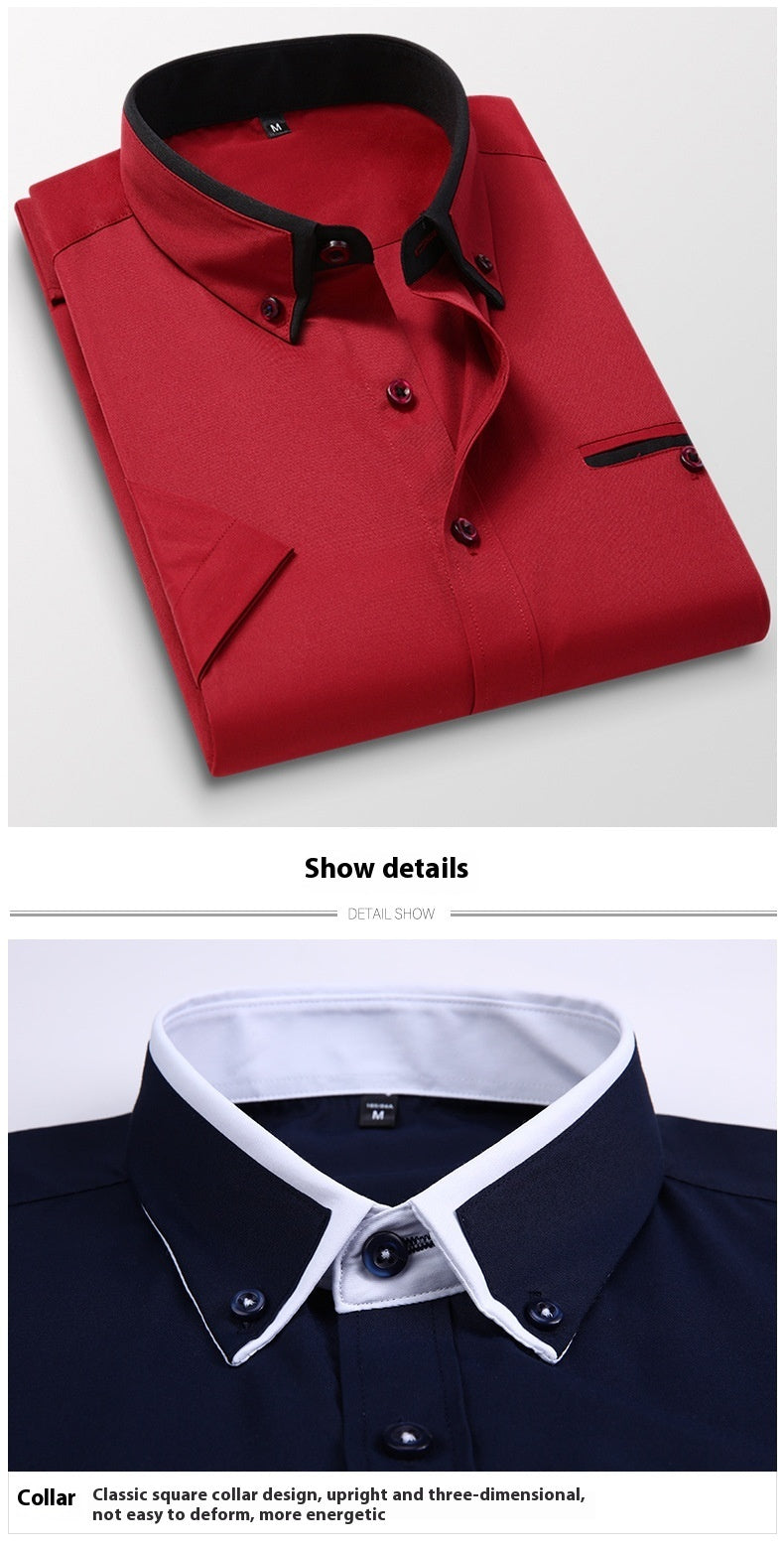 Short-sleeved Short Sleeve Men Clothing Shirt Slim-fitting Iron-free Casual