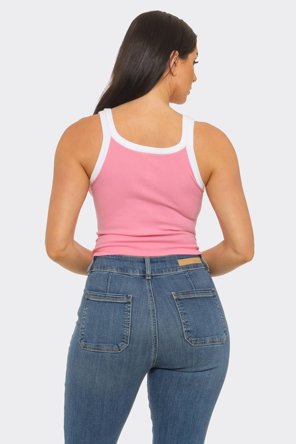 Seamless Contrast Band "1998" Screen Tank Top