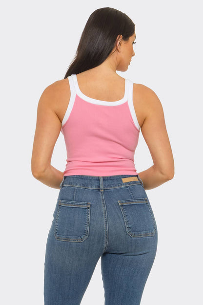 Seamless Contrast Band "1998" Screen Tank Top