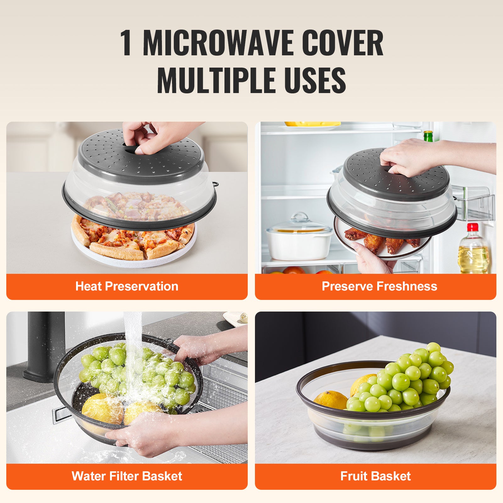 VEVOR 2PCS Microwave Splatter Covers 10.4Collapsible Microwave Food Lid