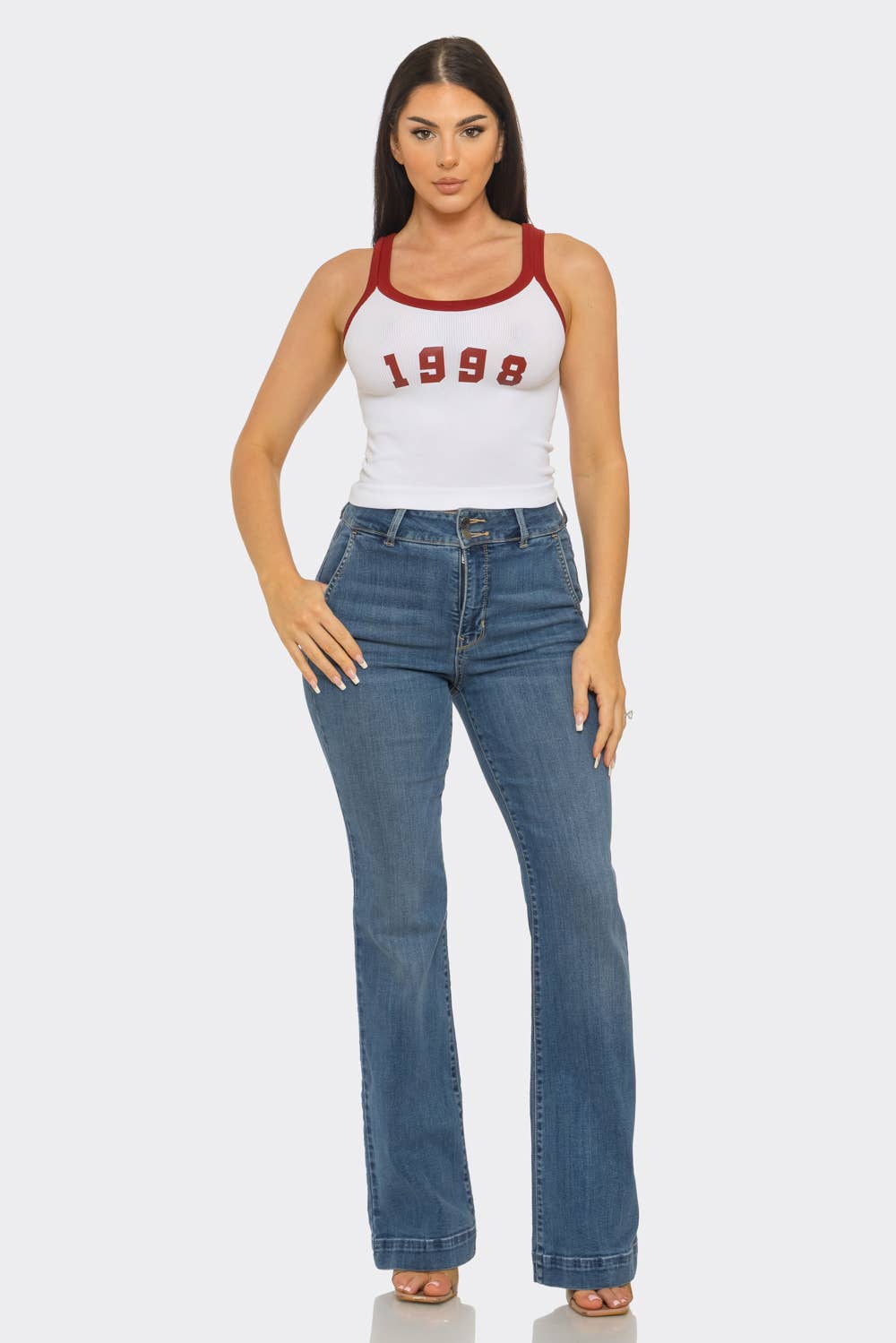 Seamless Contrast Band "1998" Screen Tank Top