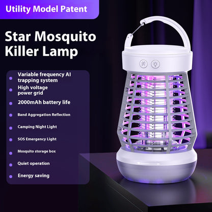 NEW 2in1 Mosquito Killer Lamp Electric Fly Catcher USB Rechargeable Electric Mosquito Swatter Electric Fly Trap With Night Light S0S Emergency Light Mosquito Killer Terrace Camping