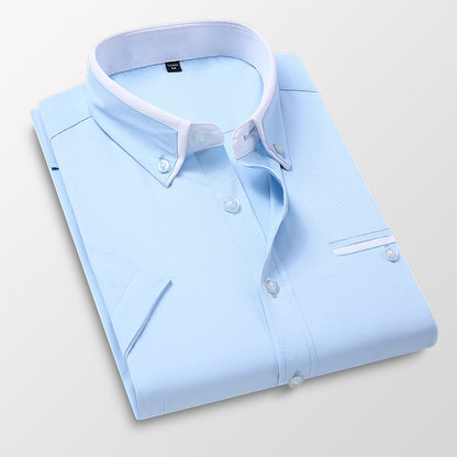 Short-sleeved Short Sleeve Men Clothing Shirt Slim-fitting Iron-free Casual