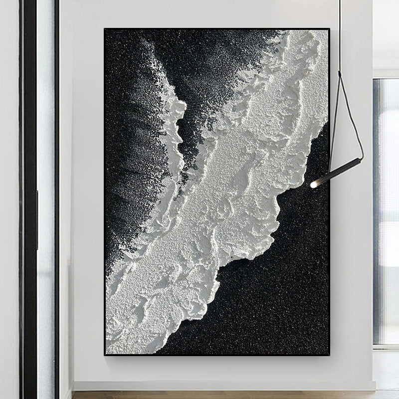 NEW Modern Abstract Hand Painted Wall Decor Art Poster Ocean Seaside Thick Gray And Black Oil Painting Simple Design Wall Art, Unframed.