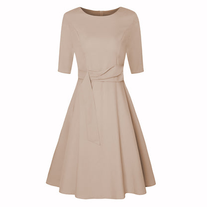 Mid-sleeve Lace-up Waist Dress