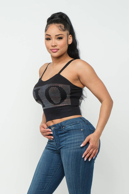 Seamless Front "Ho" Studs Embellished Detail Top