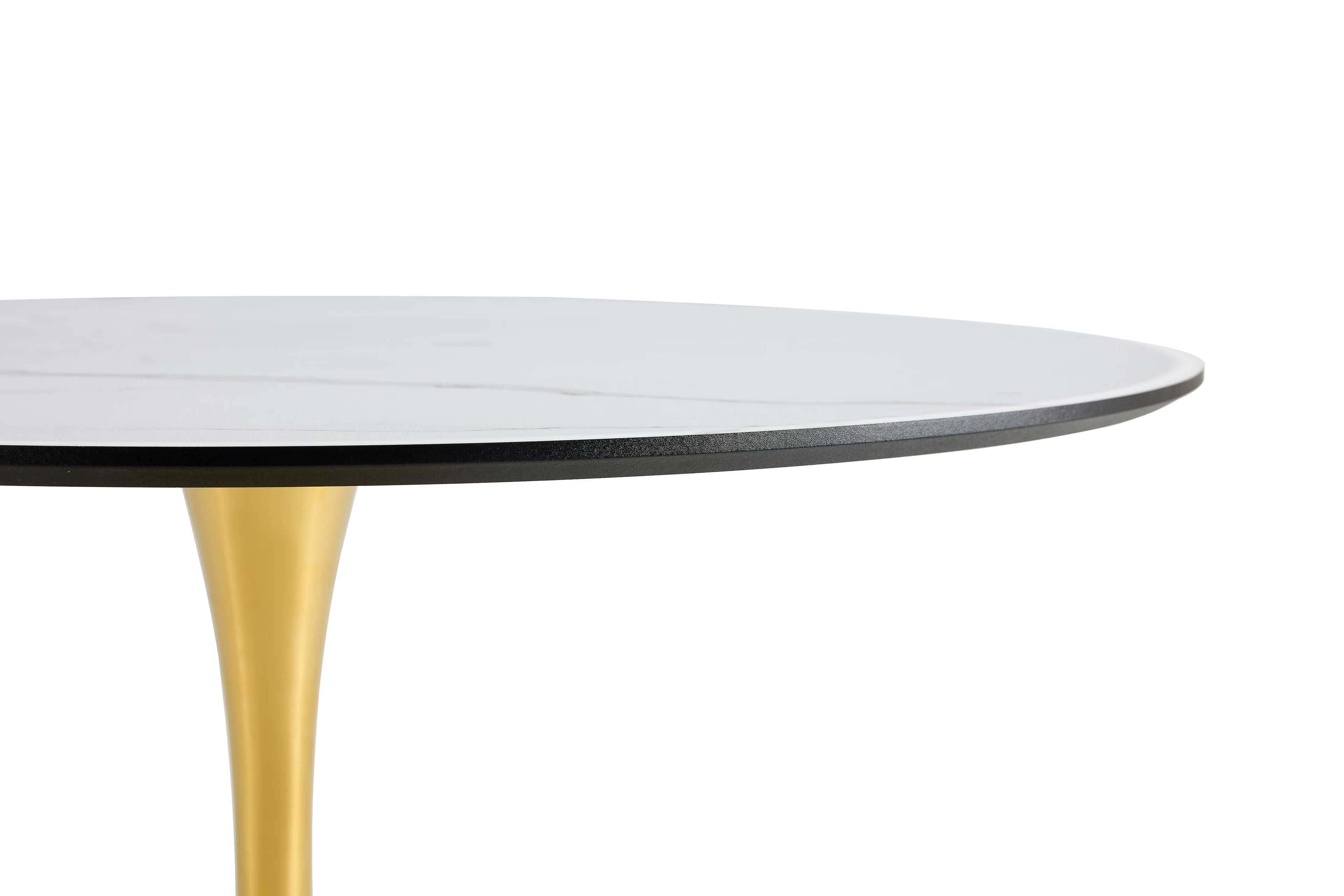 NEW LIVING ROOM DINING TABLE-WHITE ROUND TABLE WITH GOLD LEGS 80CM IN DIAMETER.