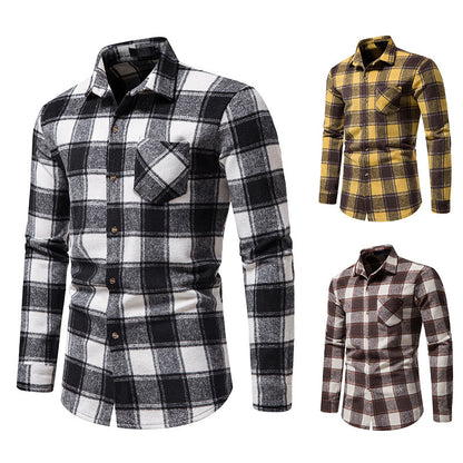 Thick Warm Woolen Cloth Flannel Casual Shirt Base Men&